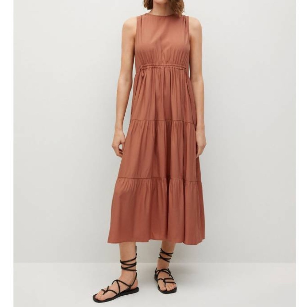 *SOLD* MANGO Abril Midi Tiered Dress in Terracotta - Size XS
